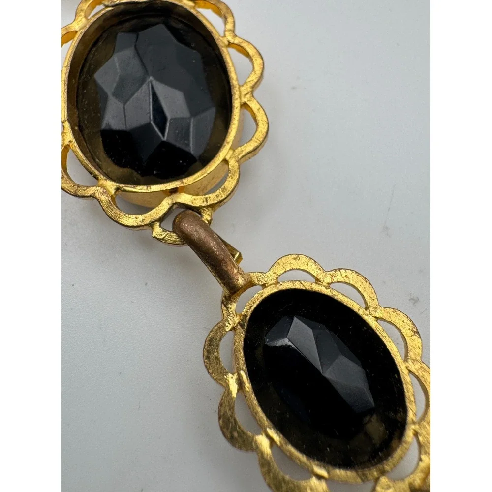Vintage  Victorian Revival Bracelet Black Faceted Graduated Scalloped Link